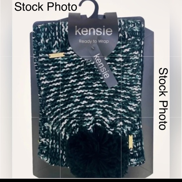NWT 2pc KENSIE Marled Infinity Scarf & Beanie Hat Set - Black / Grey / White - Picture 4 of 11